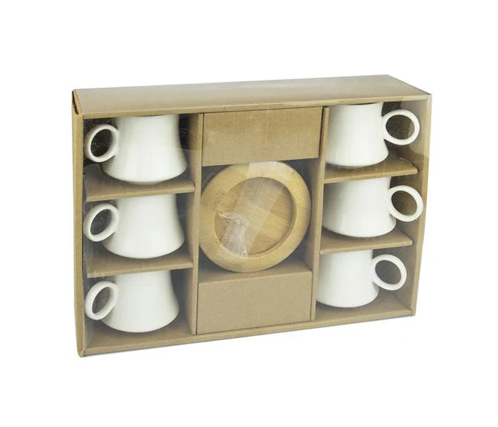 Coffee set with 6 ceramic cups 90ml & 6 bamboo saucers