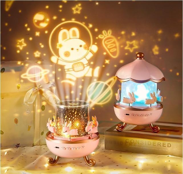 Galaxy Bunny Carousel Star Projector Lamp
