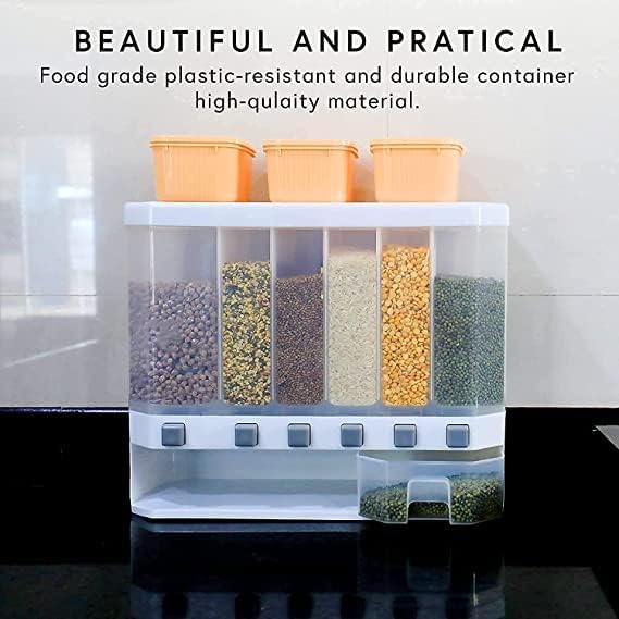 6-Grid Wall-Mounted Dry Food Dispenser – Airtight Kitchen Organizer