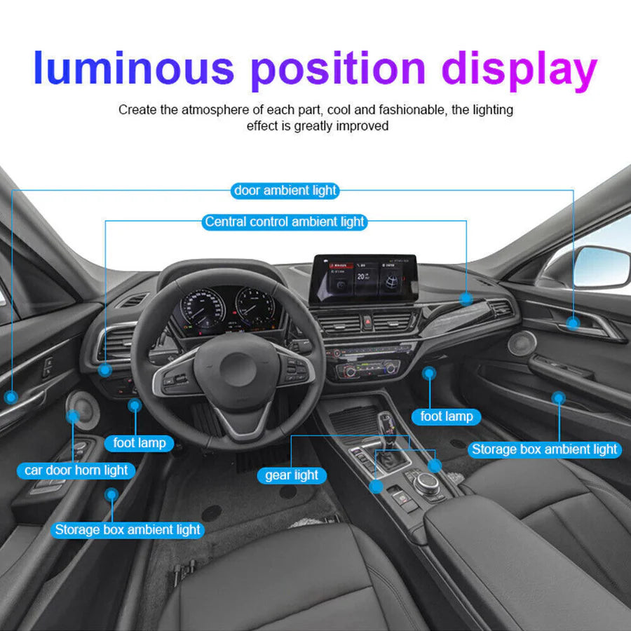 RGB Car Ambient Light Kit – 18 in 1 Fiber Optic LED Interior Neon Lights with Music Sync & Dynamic Modes