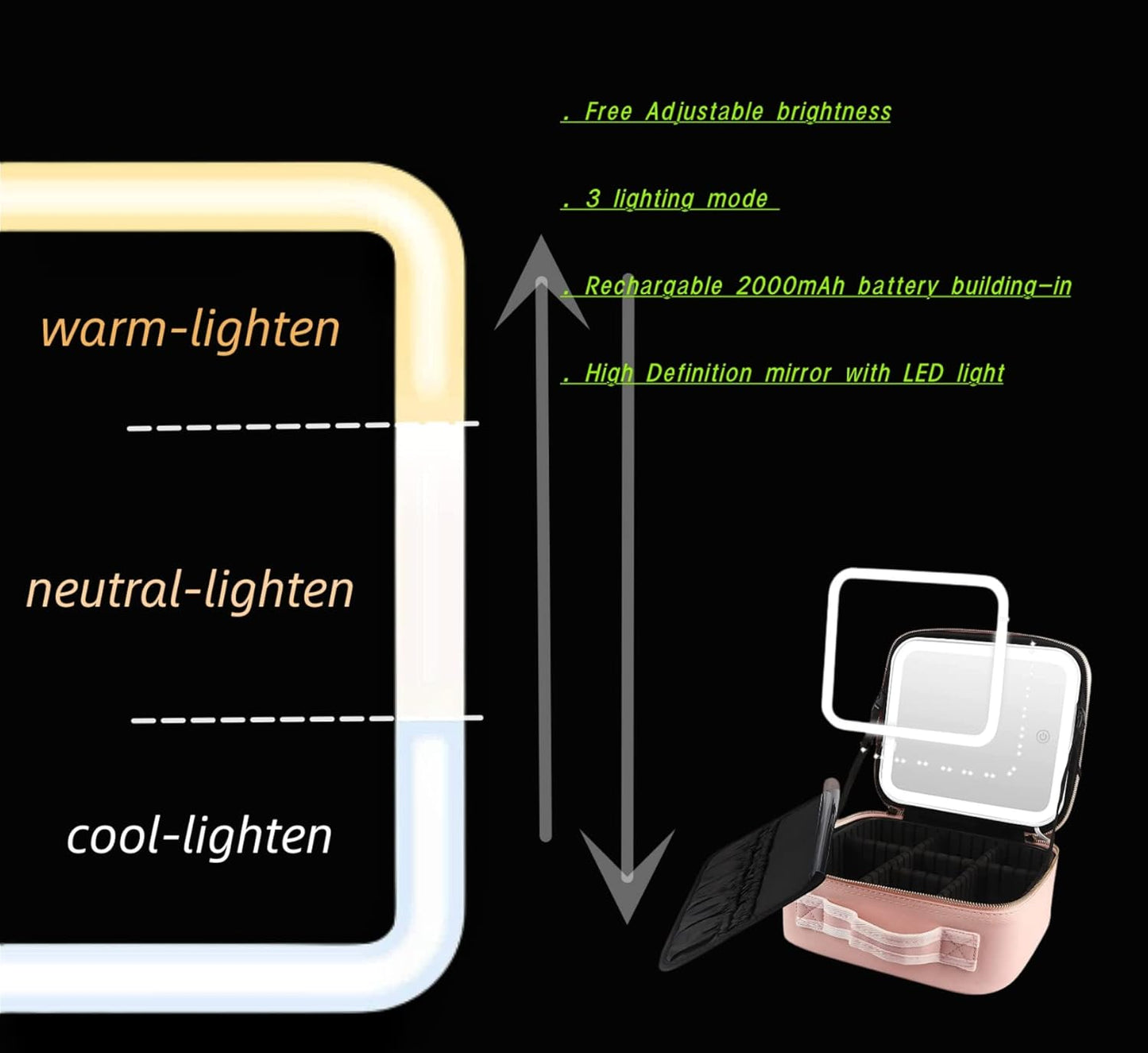 Adjustable Light Make up Bag with Mirror LED Light