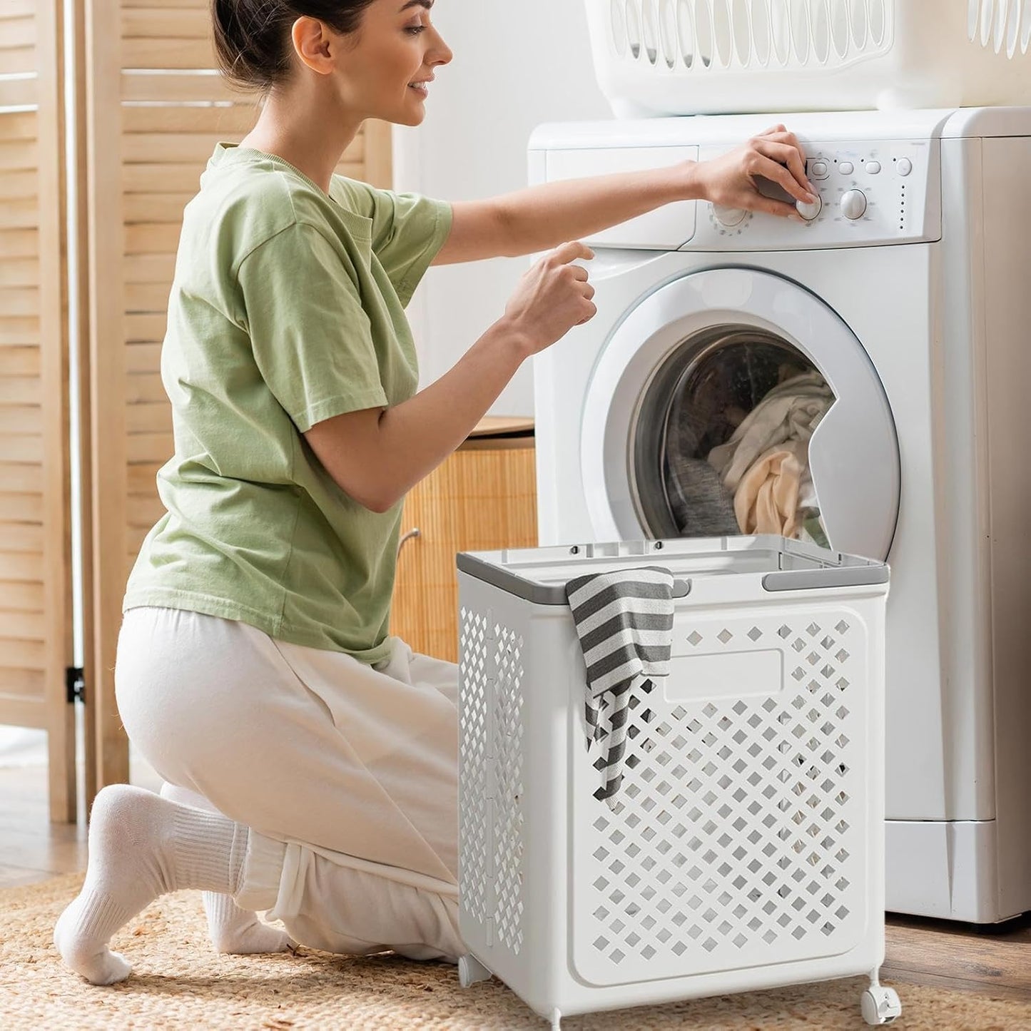 Foldable Rolling Laundry Basket