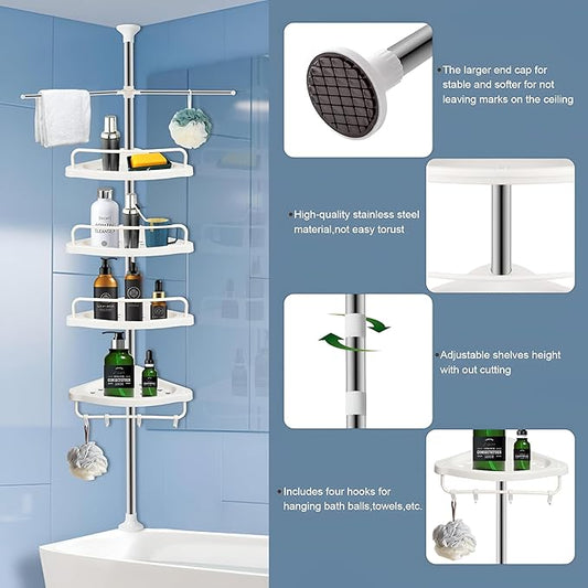 Stainless Steel Corner Bathroom Organizer – 4-Tier Storage Rack