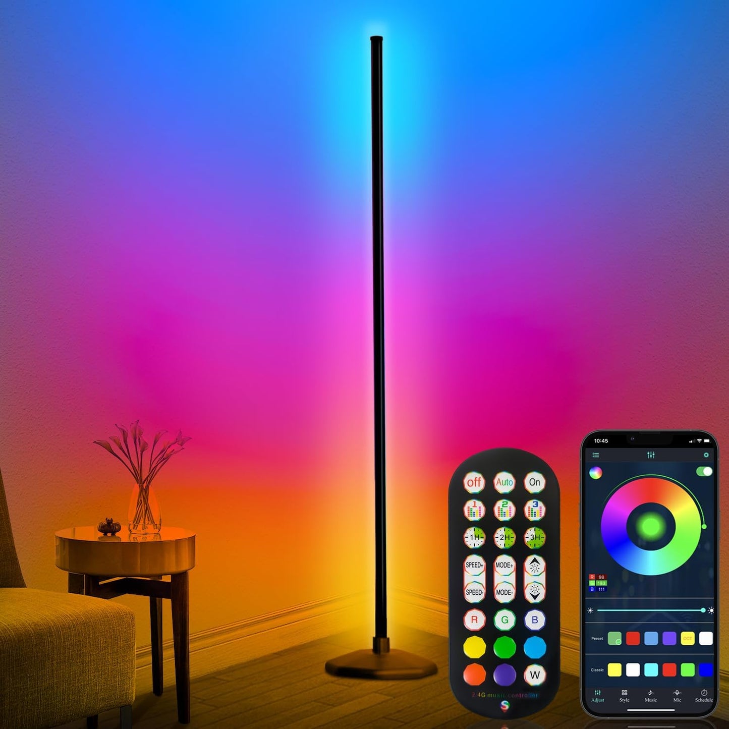 Smart RGB LED Corner Lamp with App and Remote Control