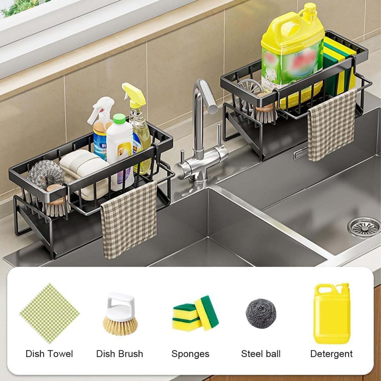 Adjustable Stainless Steel Dish Rack for Sponge