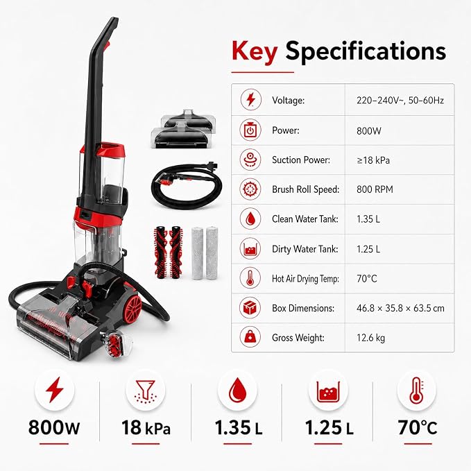 2-in-1 Carpet Vacuum Cleaner Hard Floor Cleaner with Built-in Heater | 800W | KD2042