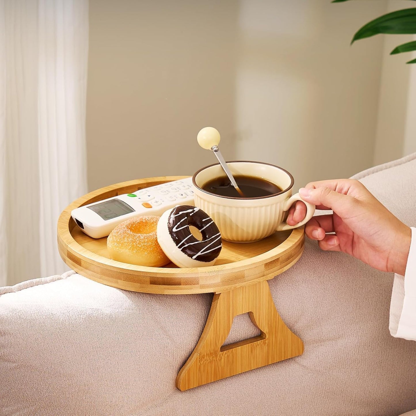 Round Bamboo Sofa Arm Tray