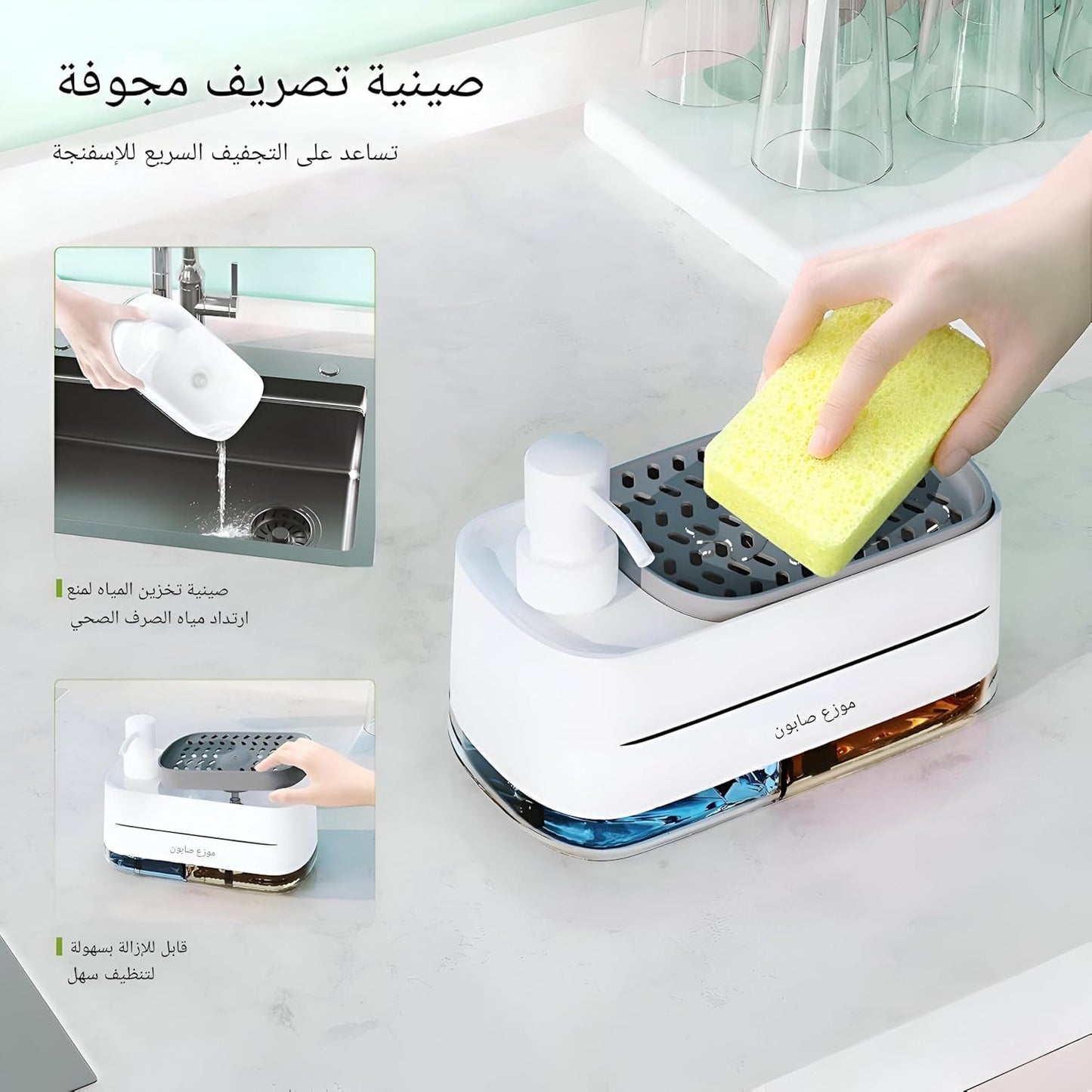Dual Pump Soap Dispenser with Sponge Holder