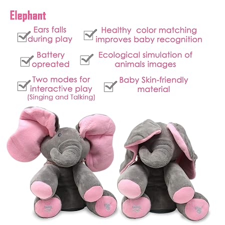 Peek-a-Boo Flappy Ears Elephant โ Interactive Animated Plush Toy ๐๐โจ