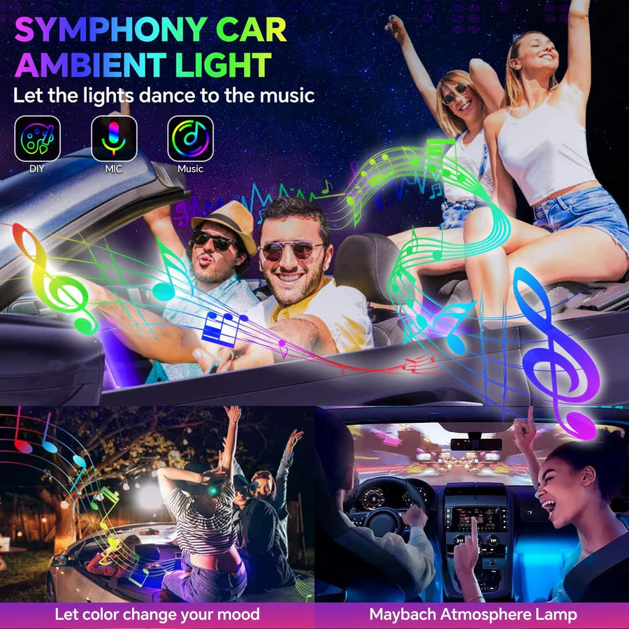 RGB Car Ambient Light Kit – 18 in 1 Fiber Optic LED Interior Neon Lights with Music Sync & Dynamic Modes