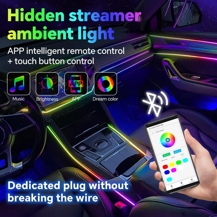 RGB Car Ambient Light Kit – 18 in 1 Fiber Optic LED Interior Neon Lights with Music Sync & Dynamic Modes