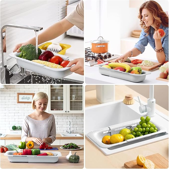 Expandable Over-the-Sink Colander – Adjustable Fruit & Vegetable Drainer