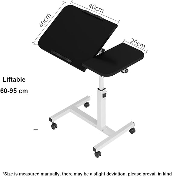 Height Adjustable Side Table with Wheels – Laptop Stand, Bed & Overbed Table for Living Room & Bedroom AS13