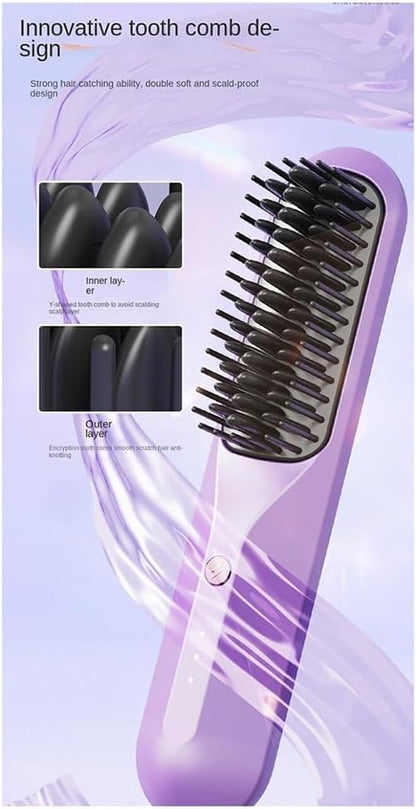 Cordless Hair Straightening Brush – Rechargeable Fast Heating Comb 💜✨