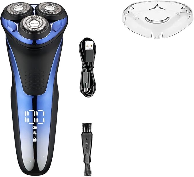 VGR V306 Waterproof Electric Shaver – Cordless Rechargeable Rotary Razor with Pop-Up Trimmer, LED Display (Blue)