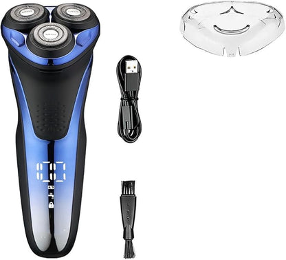 VGR V306 Waterproof Electric Shaver – Cordless Rechargeable Rotary Razor with Pop-Up Trimmer, LED Display (Blue)
