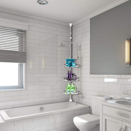 4 Tier Bathroom Corner Shelf with Towel Holder – Wall Mounted Storage Rack for Toiletries & Towels