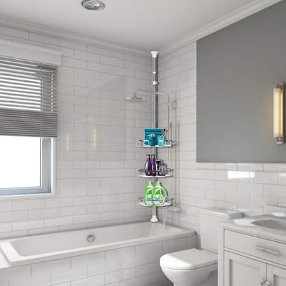 4 Tier Bathroom Corner Shelf with Towel Holder – Wall Mounted Storage Rack for Toiletries & Towels