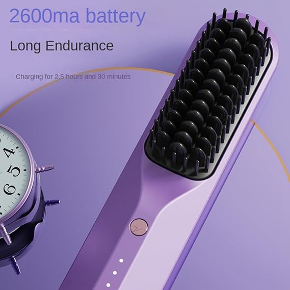 Cordless Hair Straightening Brush – Rechargeable Fast Heating Comb 💜✨