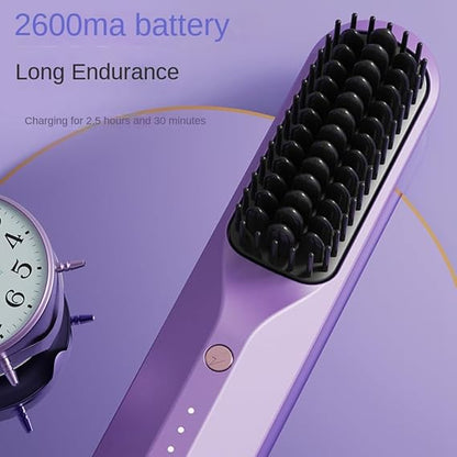 Cordless Hair Straightening Brush – Rechargeable Fast Heating Comb 💜✨