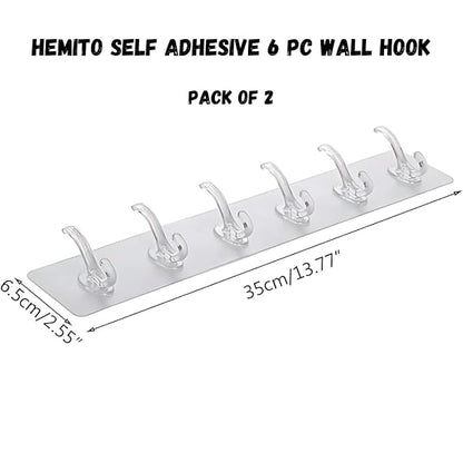 6 Row Transparent Wall Hook Strong Self Adhesive Door Wall Hangers for Kitchen Bathroom