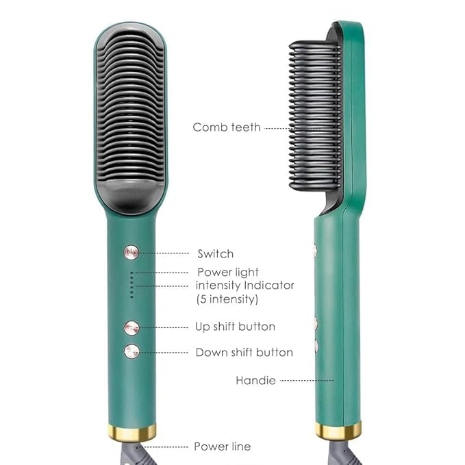 Electric Hair Straightening Brush – Fast Heat Styling Comb 💚✨