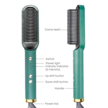 Electric Hair Straightening Brush – Fast Heat Styling Comb 💚✨
