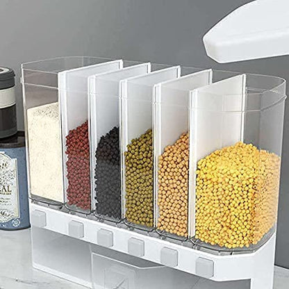 6-Grid Wall-Mounted Dry Food Dispenser – Airtight Kitchen Organizer
