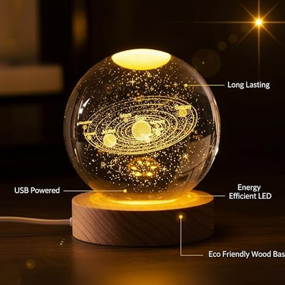 3D Solar System Crystal Ball – LED Galaxy Night Lamp 🌌🪐