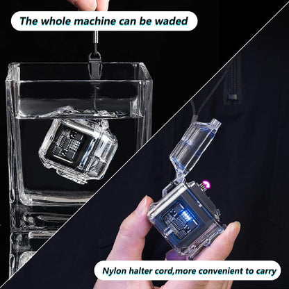 Waterproof Electric Torch Transparent Lighter, Windproof Plasma Lighter, USB Rechargeable, Outdoor Camping Gift, Dual ARC