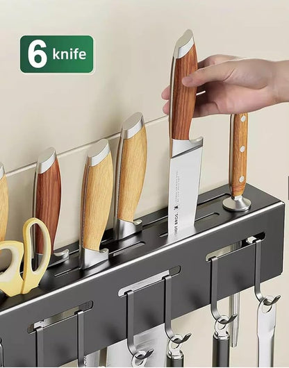 Wall-Mounted Kitchen Utensil Rack – Knife Holder with Hooks & Towel Bar 🔪✨