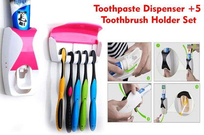 Automatic Toothpaste Dispenser & Toothbrush Holder Set