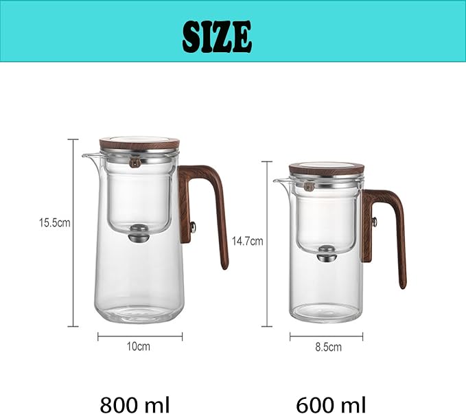 Luxury Large Glass Tea cup pot with One-Click Filter