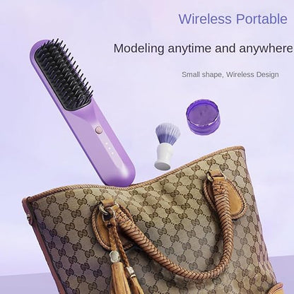 Cordless Hair Straightening Brush – Rechargeable Fast Heating Comb 💜✨
