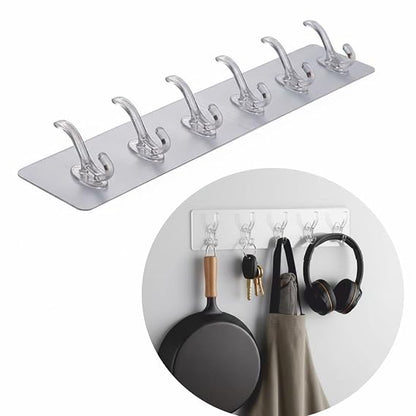 6 Row Transparent Wall Hook Strong Self Adhesive Door Wall Hangers for Kitchen Bathroom