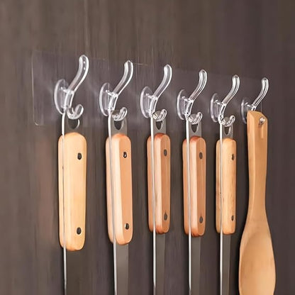 6 Row Transparent Wall Hook Strong Self Adhesive Door Wall Hangers for Kitchen Bathroom