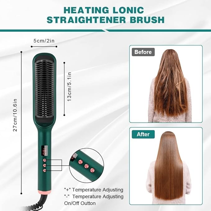 Electric Hair Straightening Brush – Fast Heat Styling Comb 💚✨