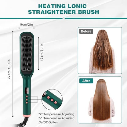 Electric Hair Straightening Brush – Fast Heat Styling Comb 💚✨