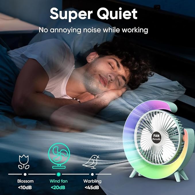 Portable RGB LED Desk Fan – Rechargeable USB Cooling Fan 🌈🌬️
