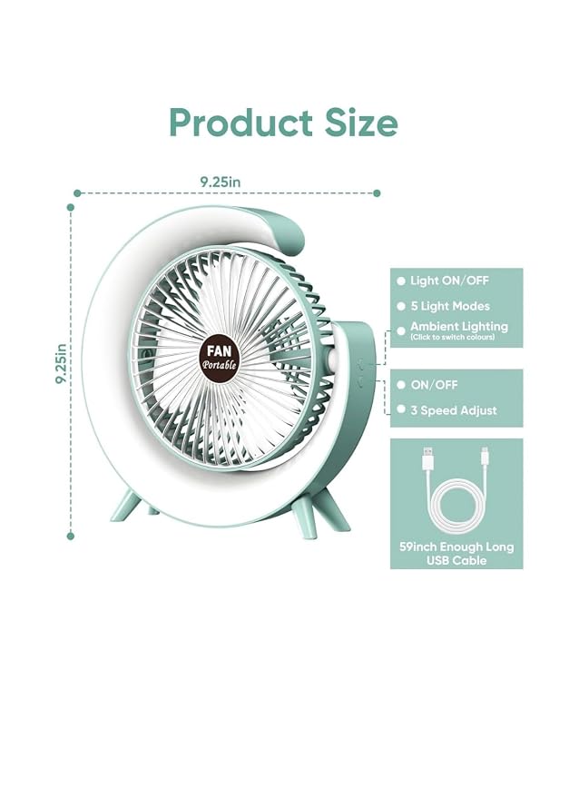 Portable RGB LED Desk Fan – Rechargeable USB Cooling Fan 🌈🌬️