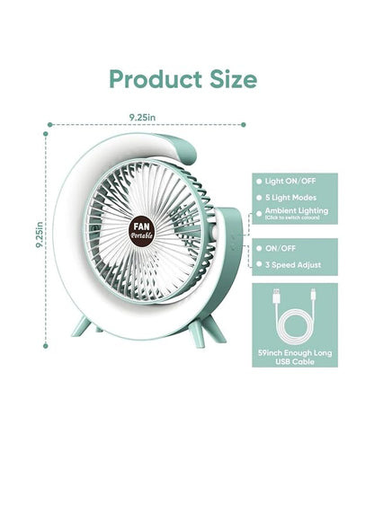 Portable RGB LED Desk Fan – Rechargeable USB Cooling Fan 🌈🌬️