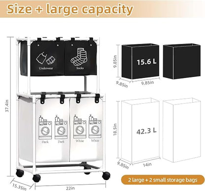 4-Section Rolling Laundry Sorter 🧺👕