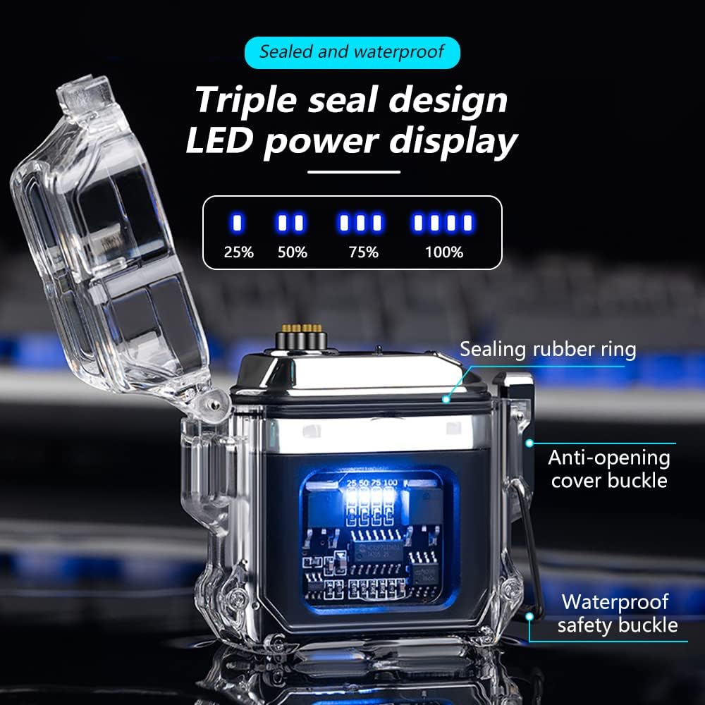 Waterproof Electric Torch Transparent Lighter, Windproof Plasma Lighter, USB Rechargeable, Outdoor Camping Gift, Dual ARC