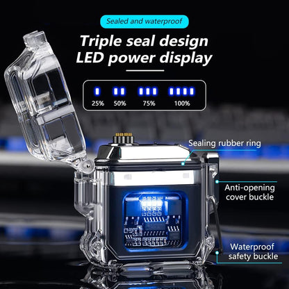 Waterproof Electric Torch Transparent Lighter, Windproof Plasma Lighter, USB Rechargeable, Outdoor Camping Gift, Dual ARC