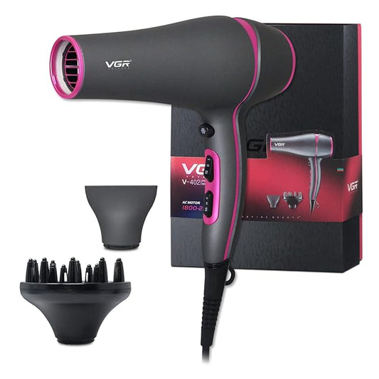 Vgr Professional Hair Dryer V402 - With Diffuser, Gray With Pink 2200W 3 Heating Settings