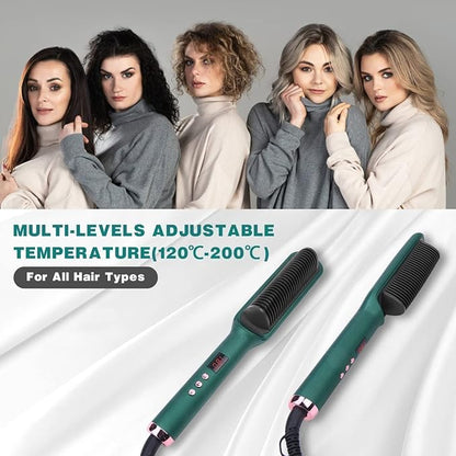 Electric Hair Straightening Brush – Fast Heat Styling Comb 💚✨