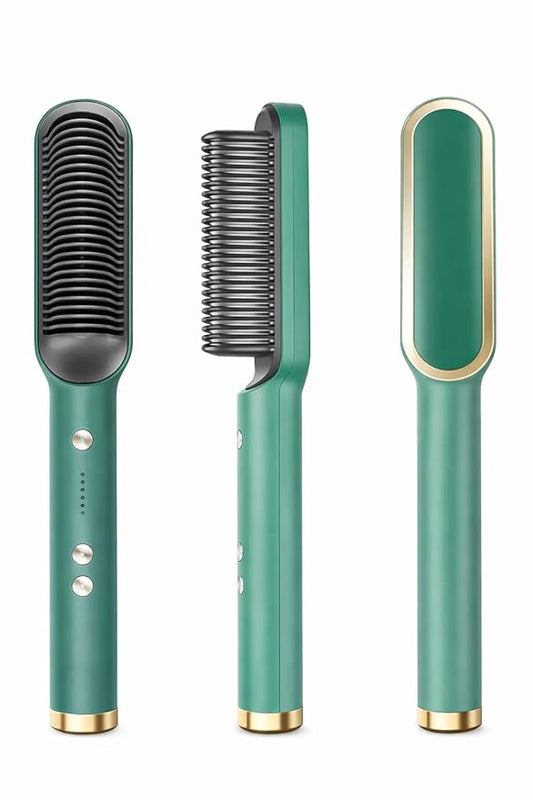 Electric Hair Straightening Brush – Fast Heat Styling Comb 💚✨