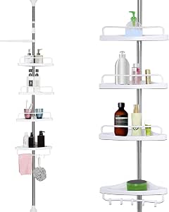 4 Tier Bathroom Corner Shelf with Towel Holder – Wall Mounted Storage Rack for Toiletries & Towels