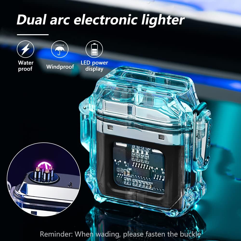 Waterproof Electric Torch Transparent Lighter, Windproof Plasma Lighter, USB Rechargeable, Outdoor Camping Gift, Dual ARC
