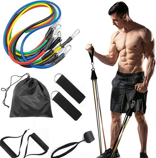 11Pcs Resistance Bands Set Elastic Tube Bands Door Anchor Ankle Straps Cushioned Handles with Carry Bags for Home Gym
